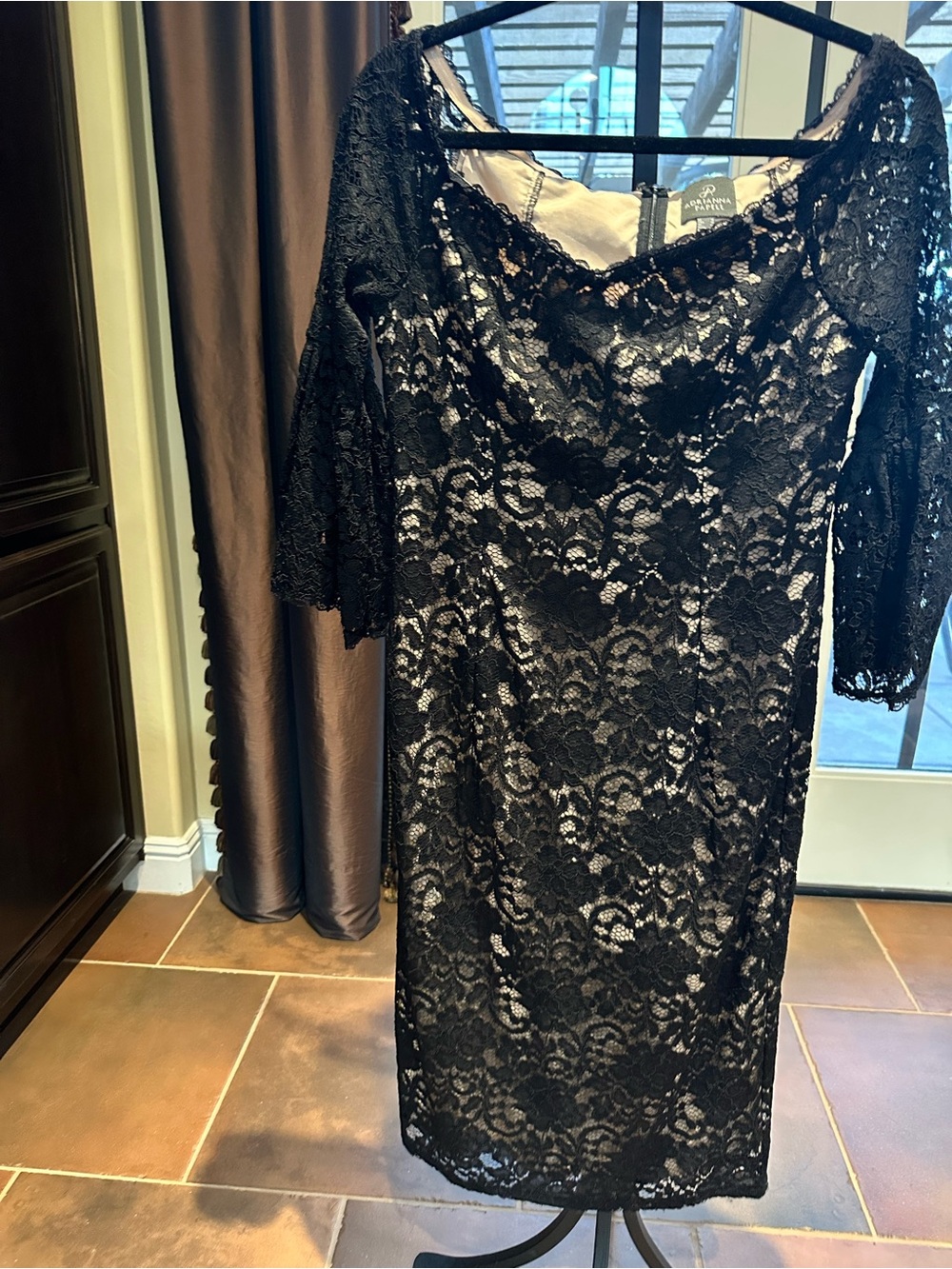 Adrianna Papell Black Lace Midi Dress off shoulder
